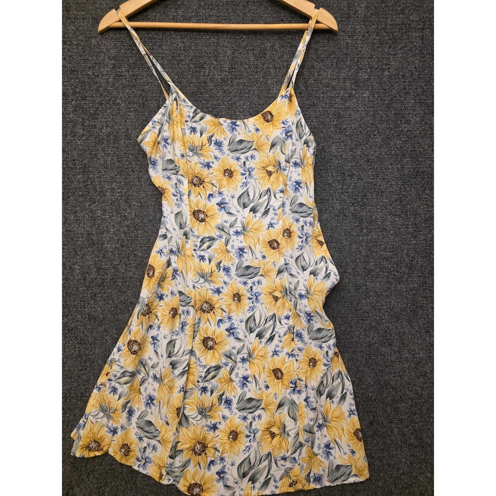 Y2K Express Dress Wmn Small Multicolor Sunflower Hi Low‎ Button Front Sundress